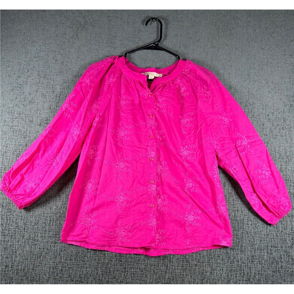 Good Days Only Hot Pink Embroidered Floral Button Down Blouse Long Sleeve Medium